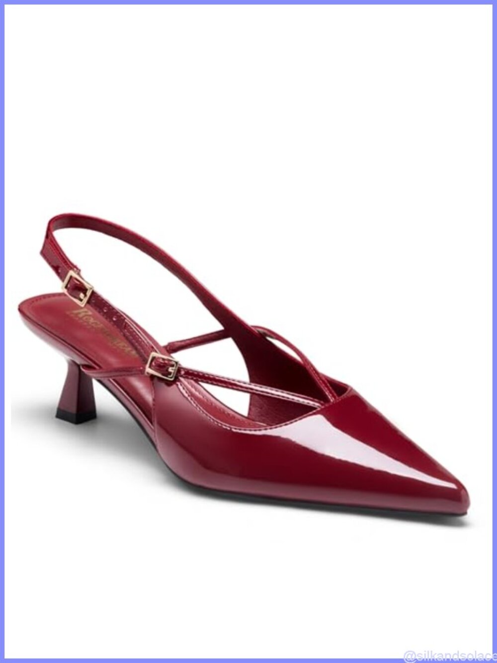 Womens Kitten Heel Slingback Pumps Patent Vegan Leather 2 Inch Pointed Toe